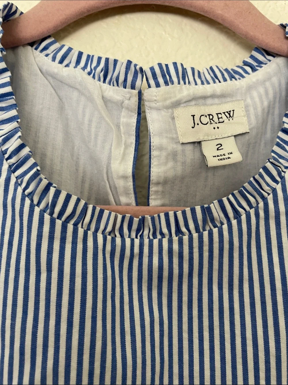J. Crew Blue & White Striped Sleeveless Tiered Dress cottage core 2 cotton - Picture 2 of 6